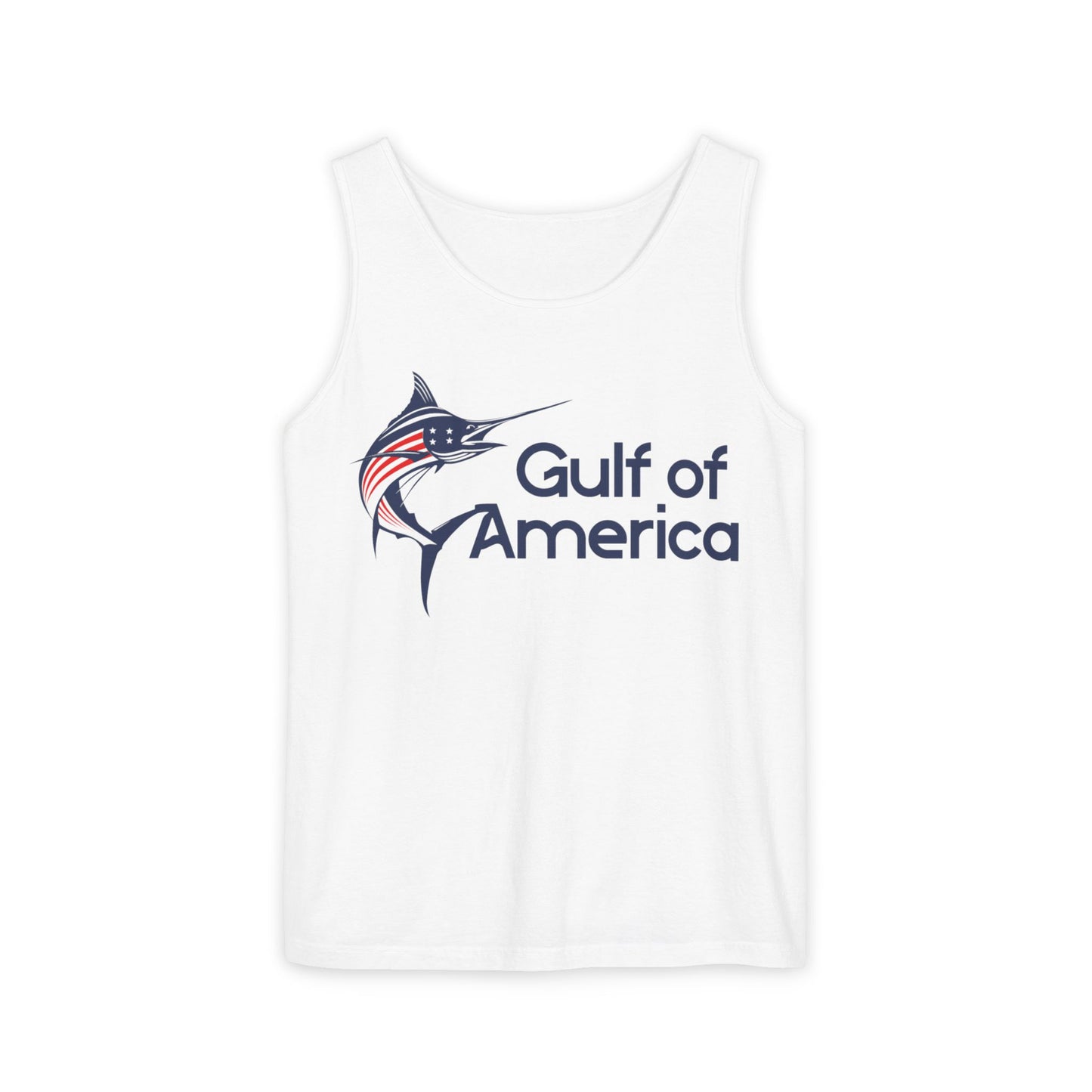 Gulf of America Unisex Garment-Dyed Tank Top, Summer Beach Wear, Fishing Gift, Patriotic Apparel, Vacation Essentials, Outdoor Fun