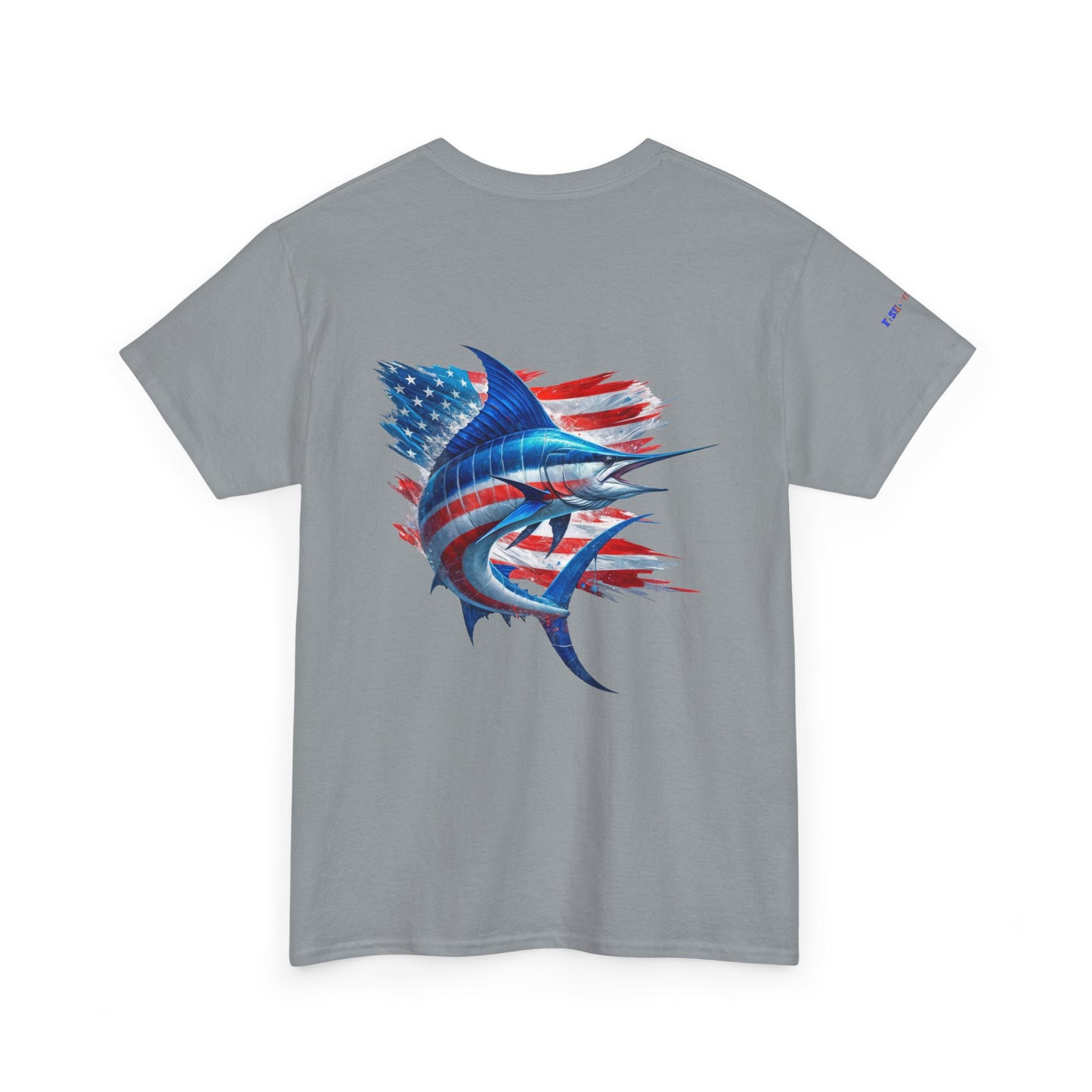 Large Logo Marlin Patriotic Gulf of America Tee, Unisex Cotton T-Shirt, Fishing Shirt, Summer Apparel, Casual Wear, Gift for Anglers