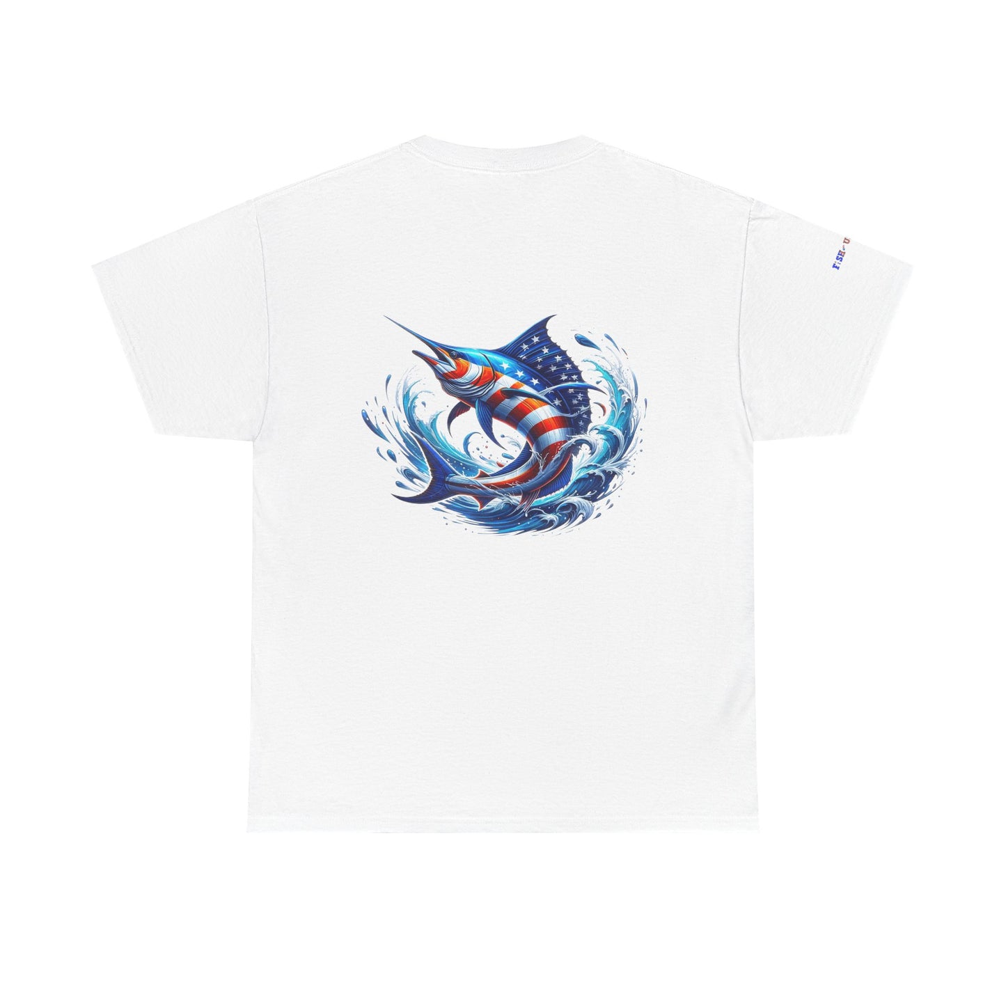 American Flag Marlin Patriotic Gulf of America Tee, Unisex Cotton T-Shirt