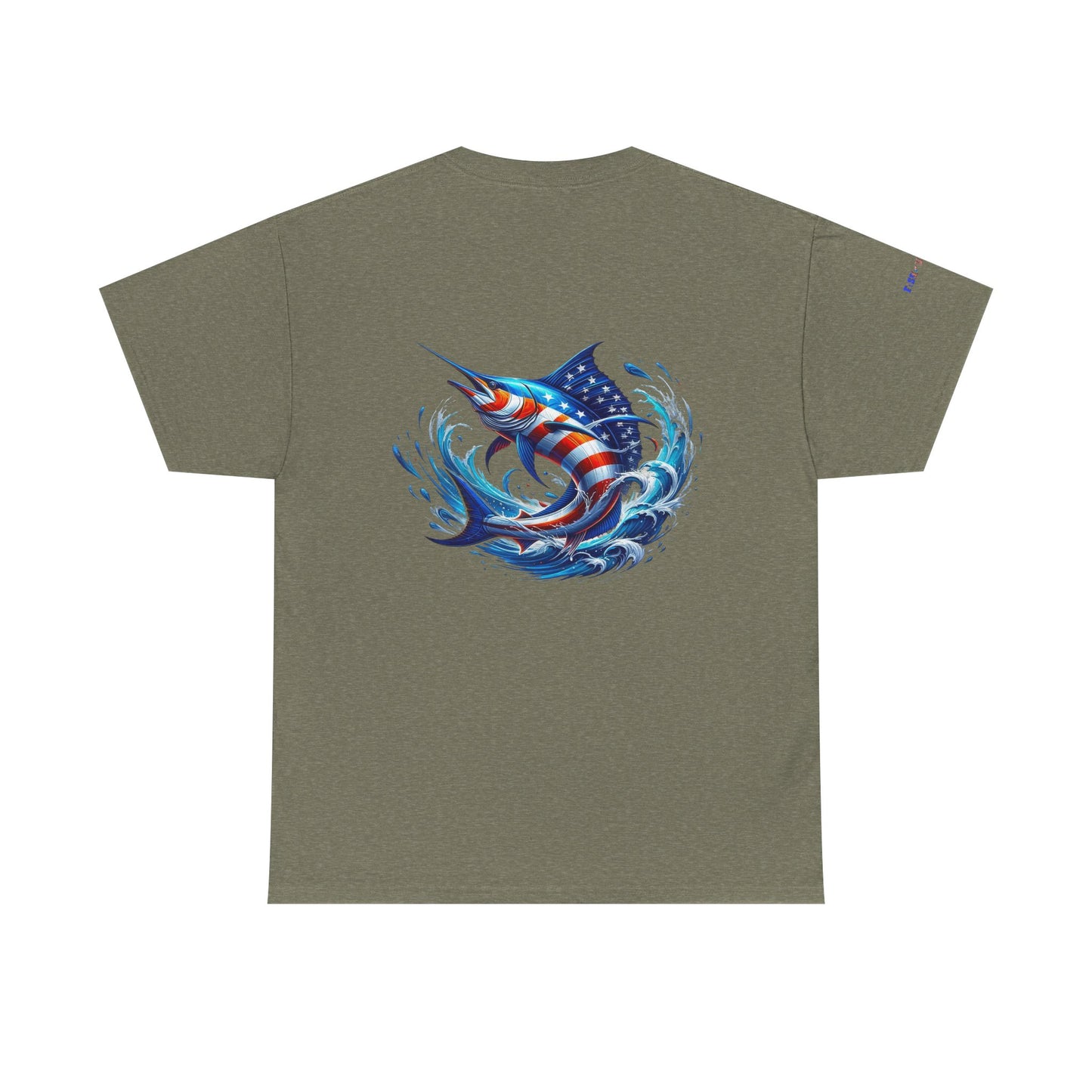 American Flag Marlin Patriotic Gulf of America Tee, Unisex Cotton T-Shirt