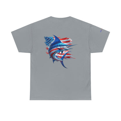 Large Logo Marlin Patriotic Gulf of America Tee, Unisex Cotton T-Shirt, Fishing Shirt, Summer Apparel, Casual Wear, Gift for Anglers