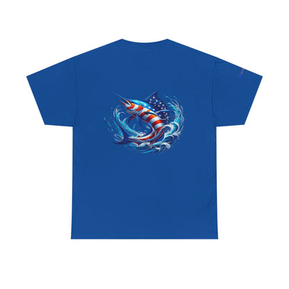 American Flag Marlin Patriotic Gulf of America Tee, Unisex Cotton T-Shirt