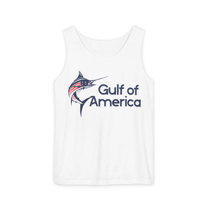Gulf of America Unisex Garment-Dyed Tank Top, Summer Beach Wear, Fishing Gift, Patriotic Apparel, Vacation Essentials, Outdoor Fun