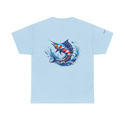 American Flag Marlin Patriotic Gulf of America Tee, Unisex Cotton T-Shirt