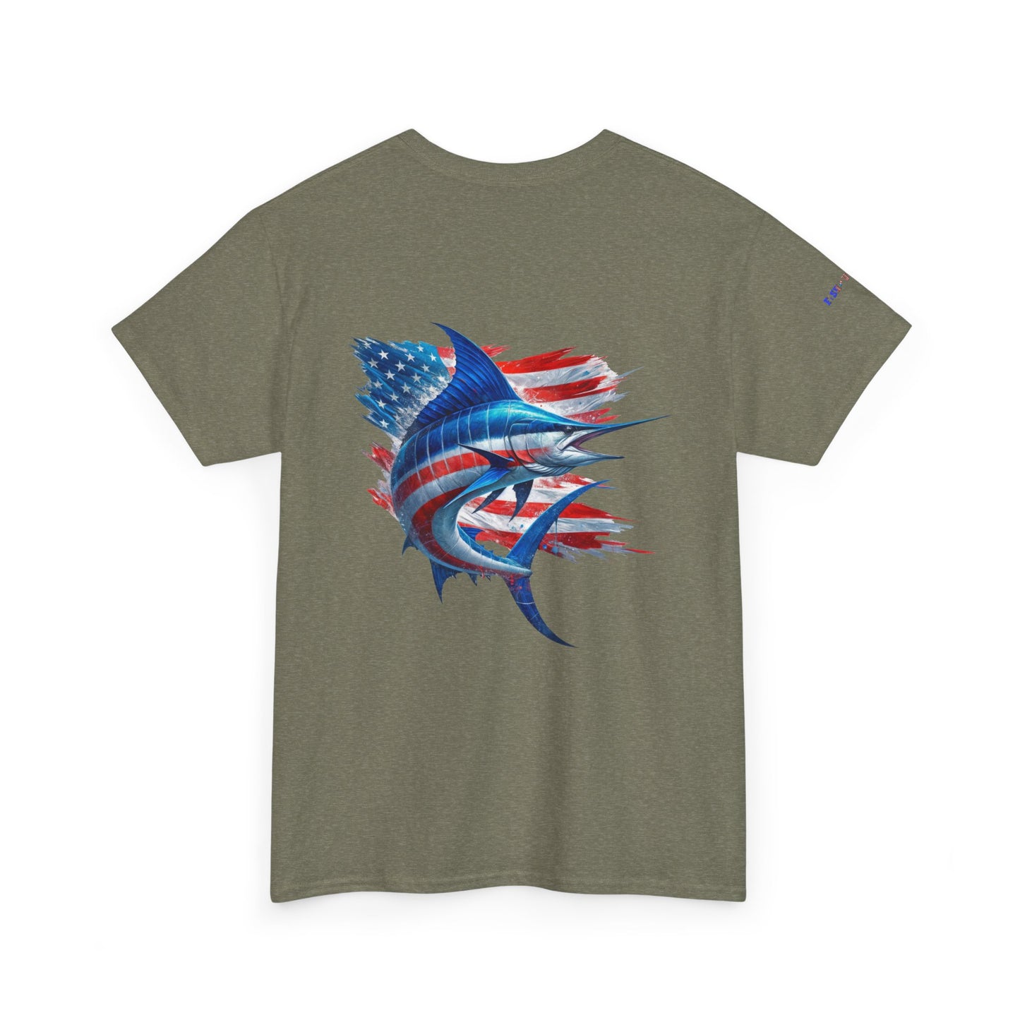 Large Logo Marlin Patriotic Gulf of America Tee, Unisex Cotton T-Shirt, Fishing Shirt, Summer Apparel, Casual Wear, Gift for Anglers