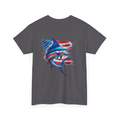 Large Logo Marlin Patriotic Gulf of America Tee, Unisex Cotton T-Shirt, Fishing Shirt, Summer Apparel, Casual Wear, Gift for Anglers