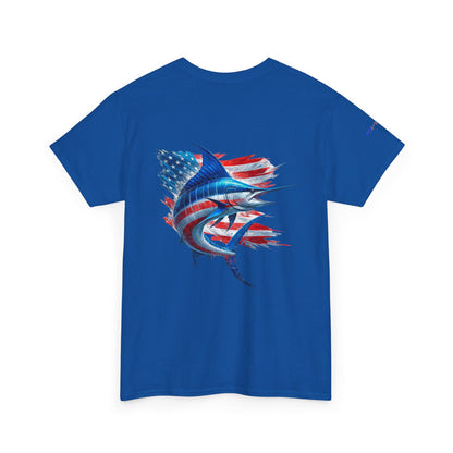Large Logo Marlin Patriotic Gulf of America Tee, Unisex Cotton T-Shirt, Fishing Shirt, Summer Apparel, Casual Wear, Gift for Anglers