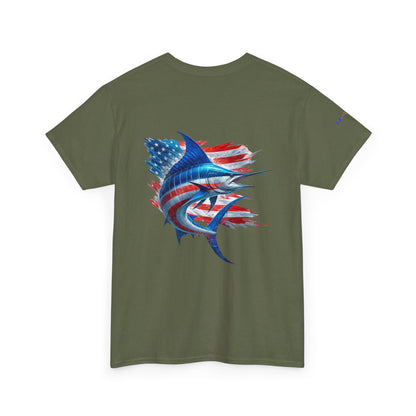 Large Logo Marlin Patriotic Gulf of America Tee, Unisex Cotton T-Shirt, Fishing Shirt, Summer Apparel, Casual Wear, Gift for Anglers