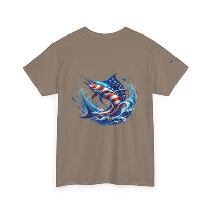 American Flag Marlin Patriotic Gulf of America Tee, Unisex Cotton T-Shirt
