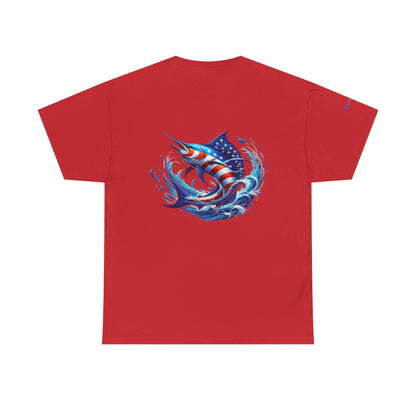 American Flag Marlin Patriotic Gulf of America Tee, Unisex Cotton T-Shirt