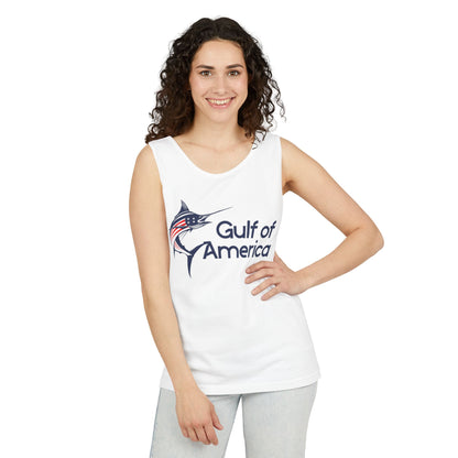 Gulf of America Unisex Garment-Dyed Tank Top, Summer Beach Wear, Fishing Gift, Patriotic Apparel, Vacation Essentials, Outdoor Fun