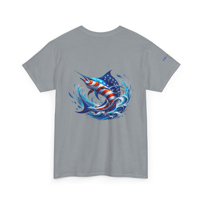 American Flag Marlin Patriotic Gulf of America Tee, Unisex Cotton T-Shirt