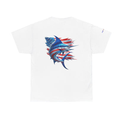 Large Logo Marlin Patriotic Gulf of America Tee, Unisex Cotton T-Shirt, Fishing Shirt, Summer Apparel, Casual Wear, Gift for Anglers