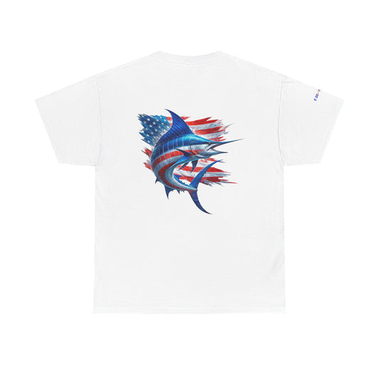 Large Logo Marlin Patriotic Gulf of America Tee, Unisex Cotton T-Shirt, Fishing Shirt, Summer Apparel, Casual Wear, Gift for Anglers