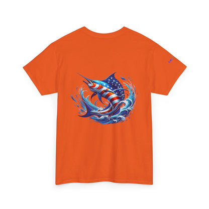 American Flag Marlin Patriotic Gulf of America Tee, Unisex Cotton T-Shirt