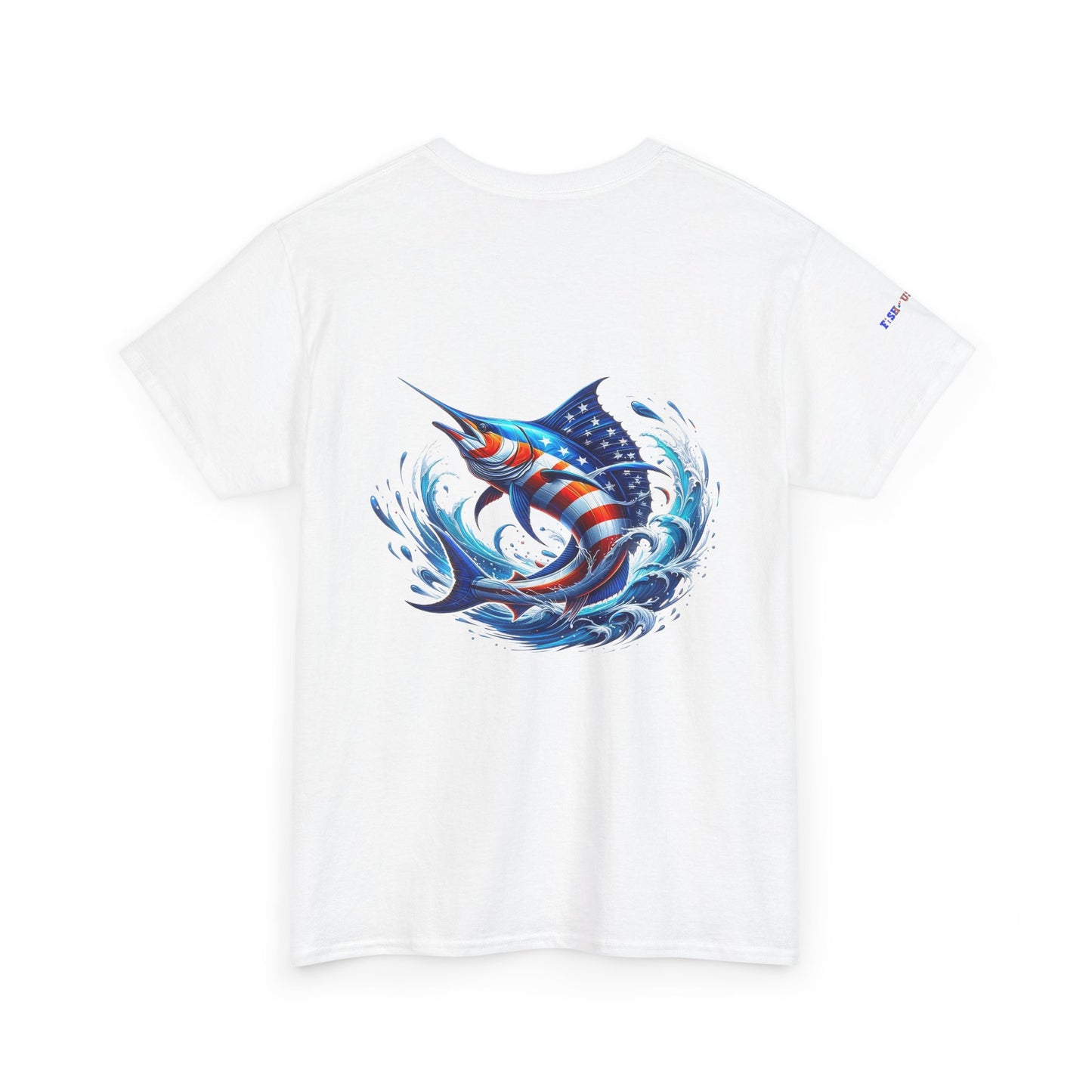 American Flag Marlin Patriotic Gulf of America Tee, Unisex Cotton T-Shirt
