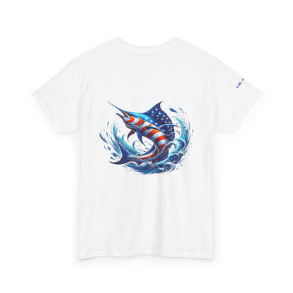American Flag Marlin Patriotic Gulf of America Tee, Unisex Cotton T-Shirt