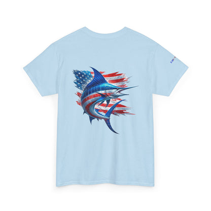 Large Logo Marlin Patriotic Gulf of America Tee, Unisex Cotton T-Shirt, Fishing Shirt, Summer Apparel, Casual Wear, Gift for Anglers