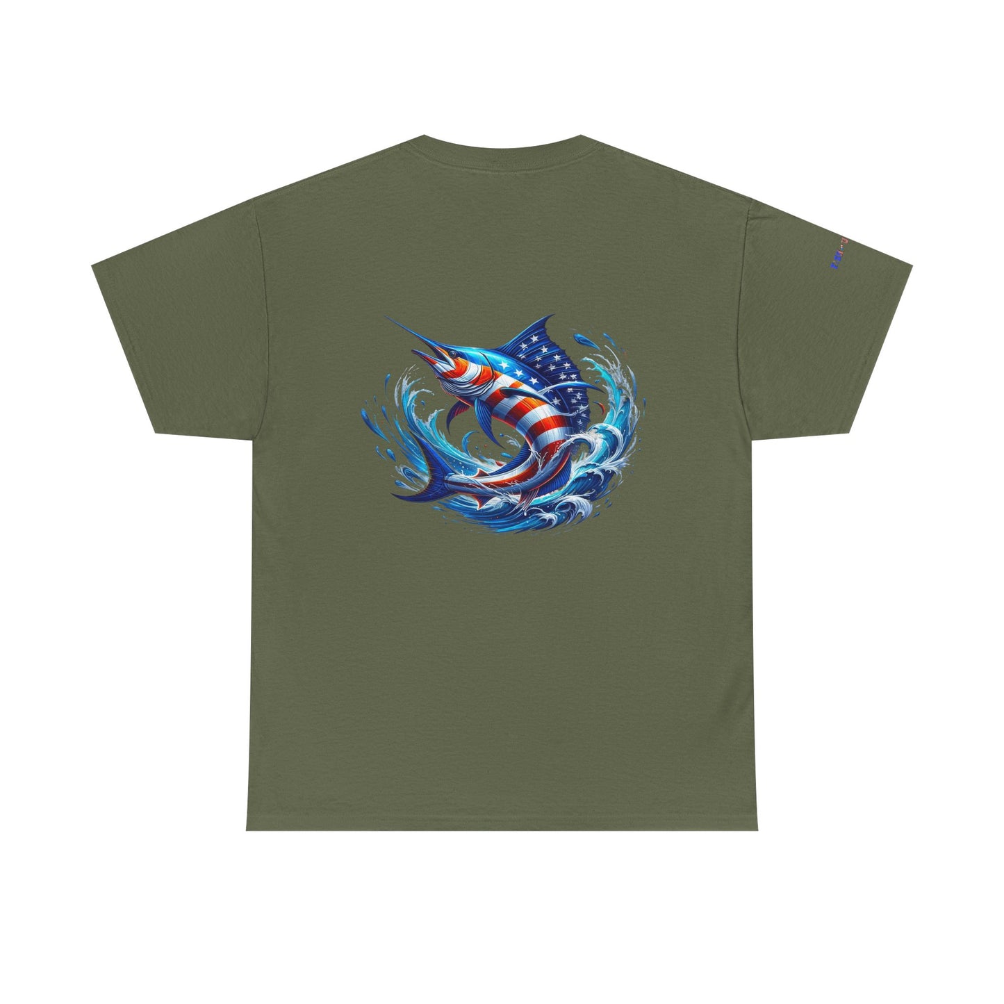 American Flag Marlin Patriotic Gulf of America Tee, Unisex Cotton T-Shirt