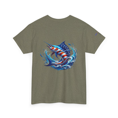 American Flag Marlin Patriotic Gulf of America Tee, Unisex Cotton T-Shirt