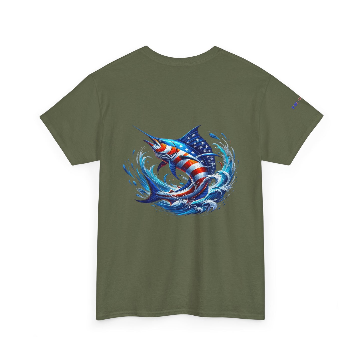 American Flag Marlin Patriotic Gulf of America Tee, Unisex Cotton T-Shirt
