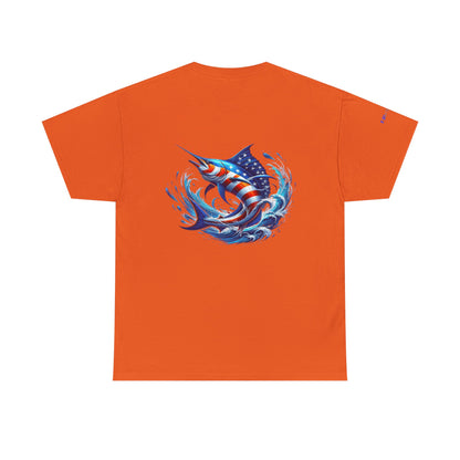 American Flag Marlin Patriotic Gulf of America Tee, Unisex Cotton T-Shirt