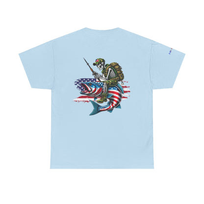 Soldier Riding Fish Patriotic Gulf of America Tee, Unisex Cotton T-Shirt, Fishing Shirt, Summer Apparel, Casual Wear, Gift for Anglers