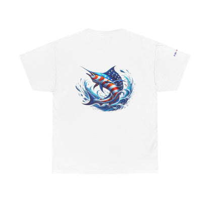American Flag Marlin Patriotic Gulf of America Tee, Unisex Cotton T-Shirt