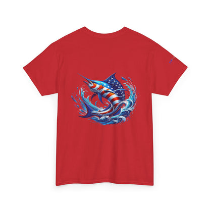 American Flag Marlin Patriotic Gulf of America Tee, Unisex Cotton T-Shirt