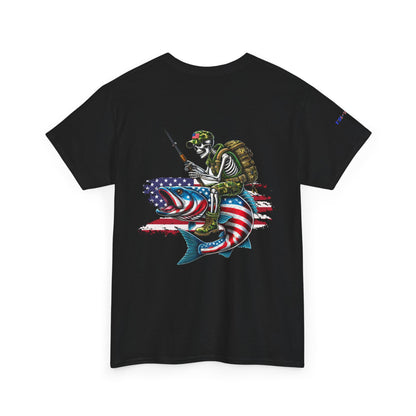 Soldier Riding Fish Patriotic Gulf of America Tee, Unisex Cotton T-Shirt, Fishing Shirt, Summer Apparel, Casual Wear, Gift for Anglers