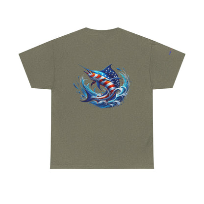 American Flag Marlin Patriotic Gulf of America Tee, Unisex Cotton T-Shirt