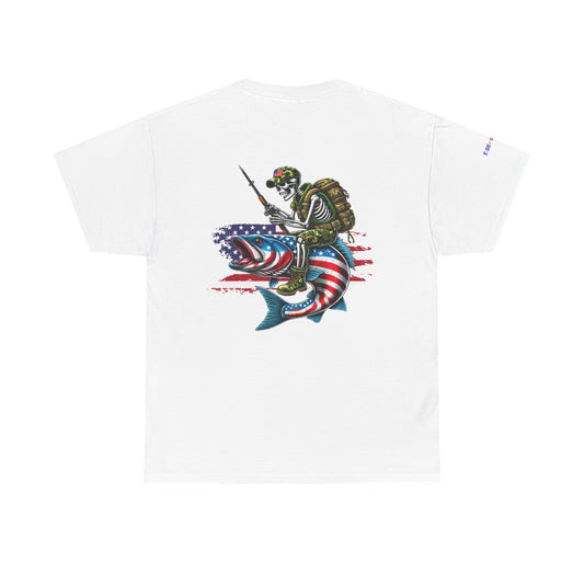 Soldier Riding Fish Patriotic Gulf of America Tee, Unisex Cotton T-Shirt, Fishing Shirt, Summer Apparel, Casual Wear, Gift for Anglers