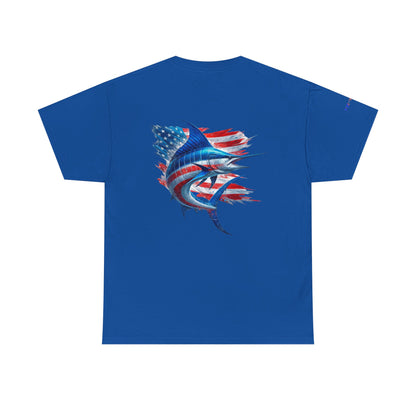 Large Logo Marlin Patriotic Gulf of America Tee, Unisex Cotton T-Shirt, Fishing Shirt, Summer Apparel, Casual Wear, Gift for Anglers