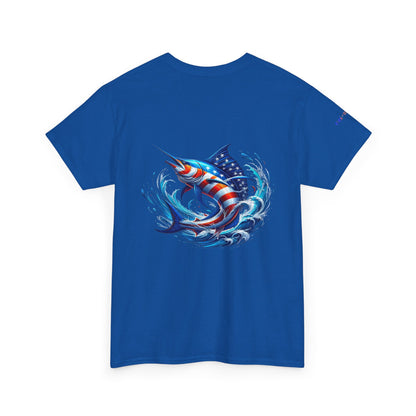 American Flag Marlin Patriotic Gulf of America Tee, Unisex Cotton T-Shirt