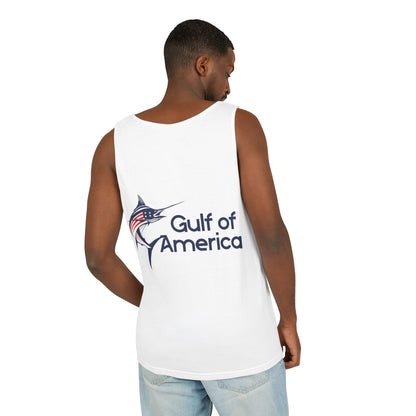 Gulf of America Unisex Garment-Dyed Tank Top, Summer Beach Wear, Fishing Gift, Patriotic Apparel, Vacation Essentials, Outdoor Fun